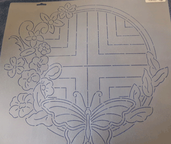 Floral and butterfly circle quilting stencil